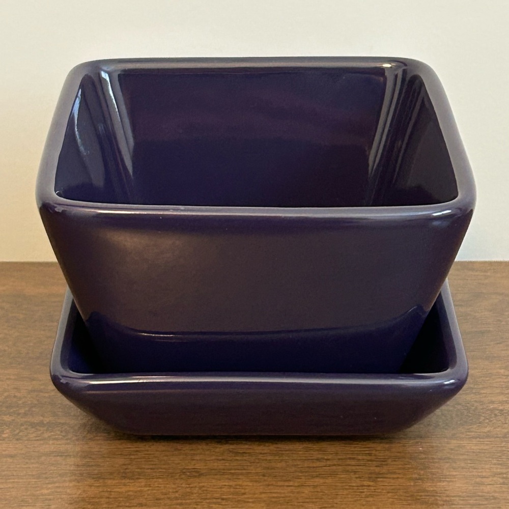 PAMPERED CHEF SIMPLE ADDITIONS PURPLE SMALL SQUARE DIP SERVING BOWL & PLATE SET